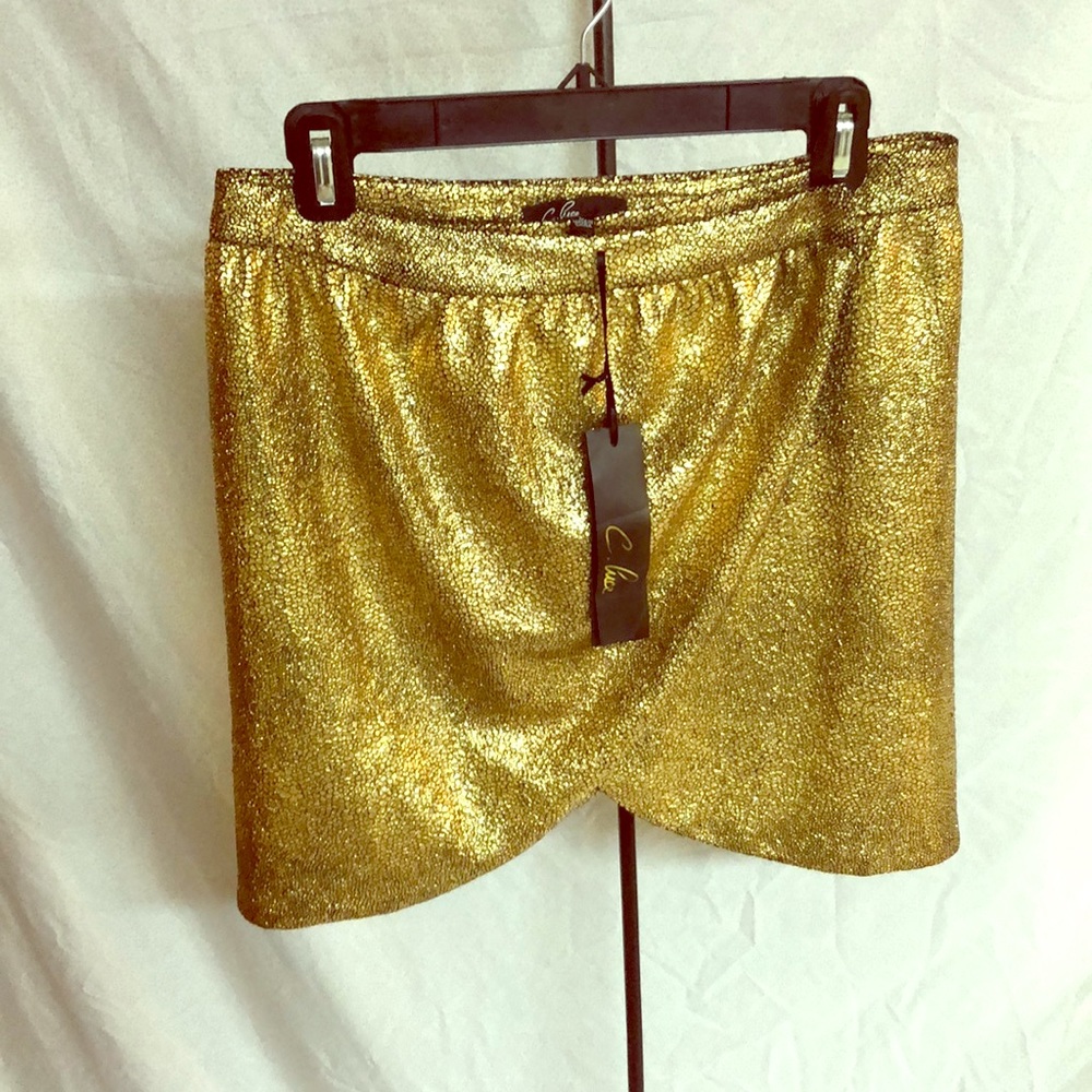 NWT C. Luce gold shimmer mini skirt
